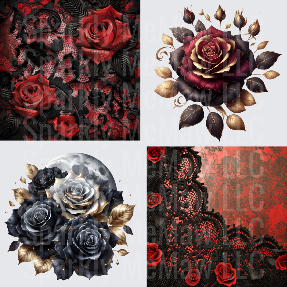 Gothic Roses Dark Lace Bundle - 10x10 Inch Sheet