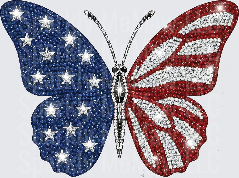 Sparkling Rhinestone American Flag Butterfly UV DTF Decal