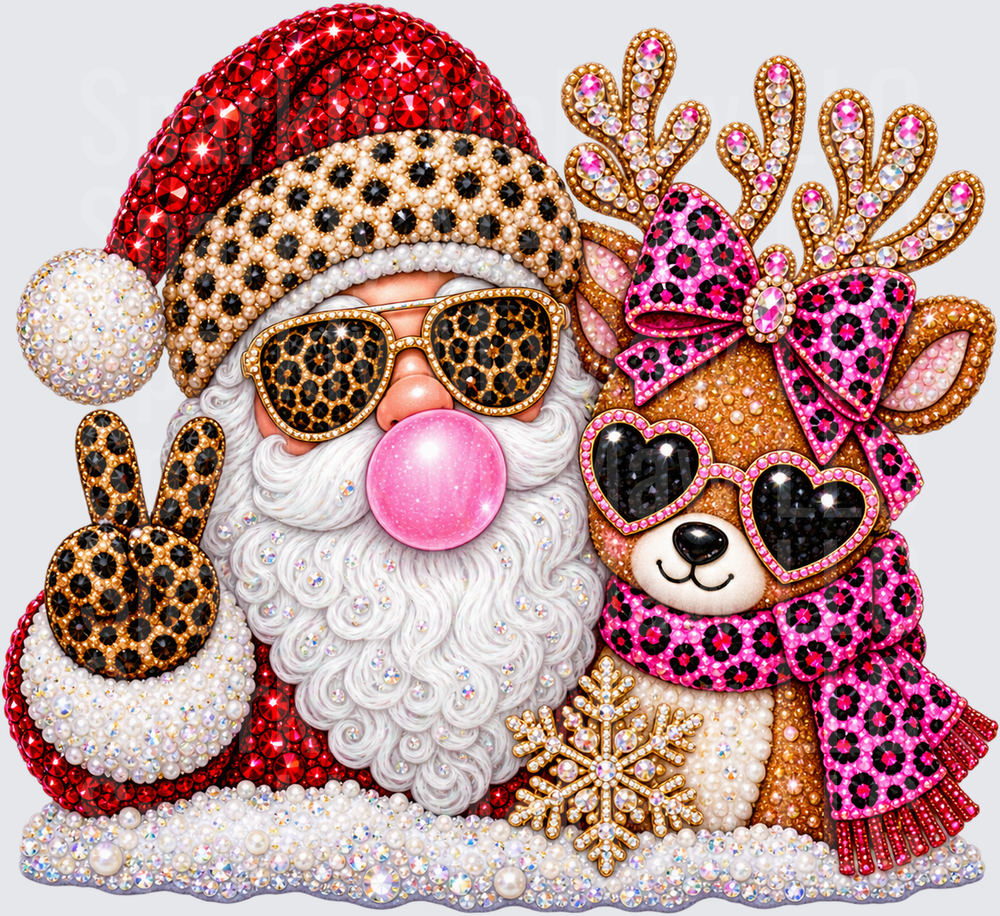 Blinged Santa Reindeer Christmas UV DTF Decal