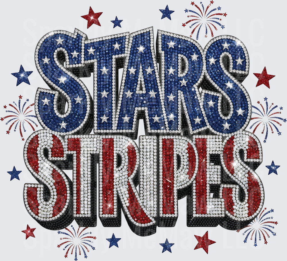 Stars and Stripes Rhinestone Fourth of July Patriotic Design UV DTF Decal