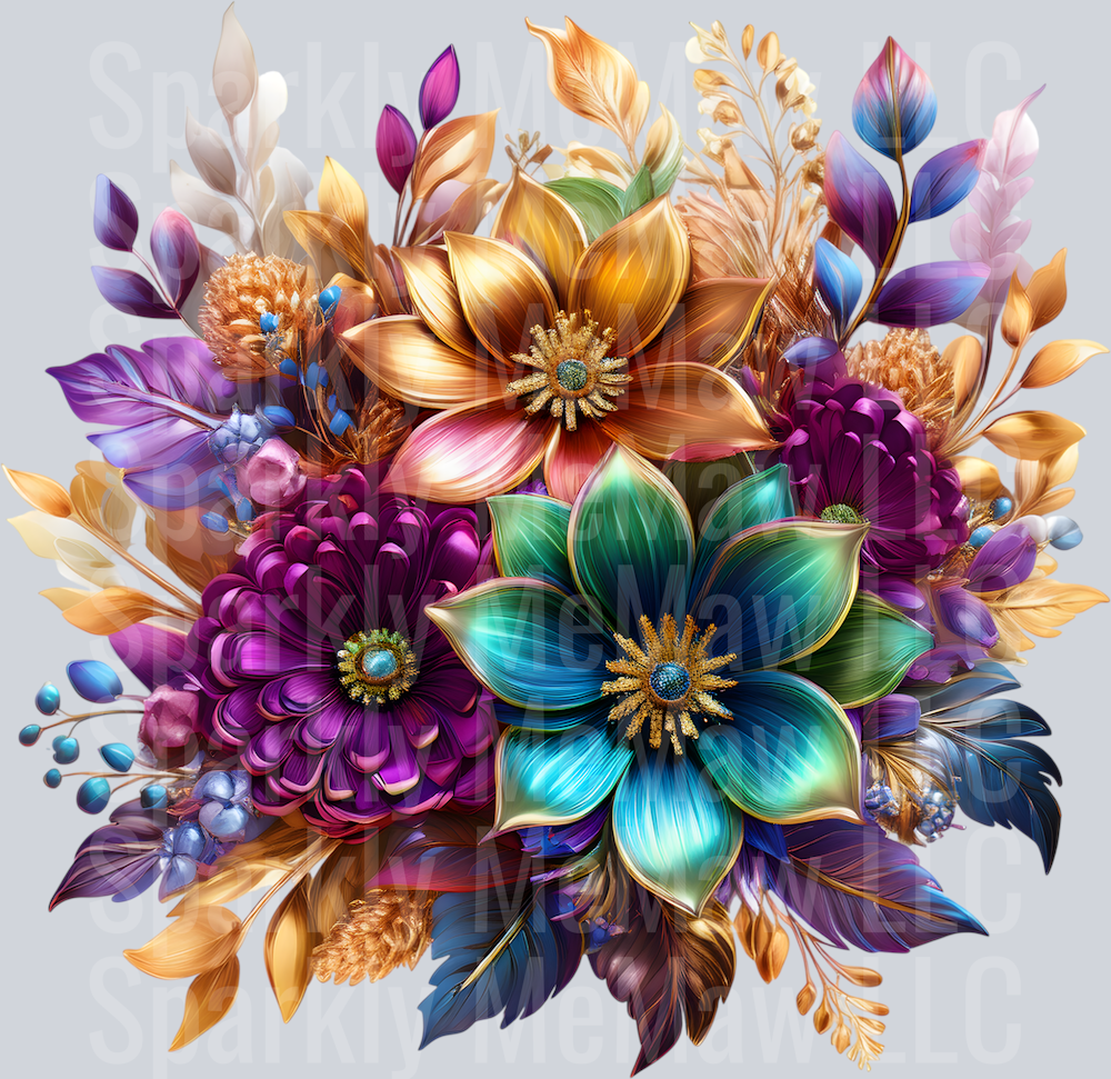 jewel tone floral clipart (163) UV DTF Decal