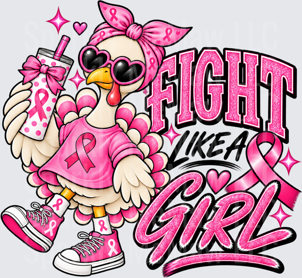 Breast Cancer Turkey Fight Girl UV DTF Decal