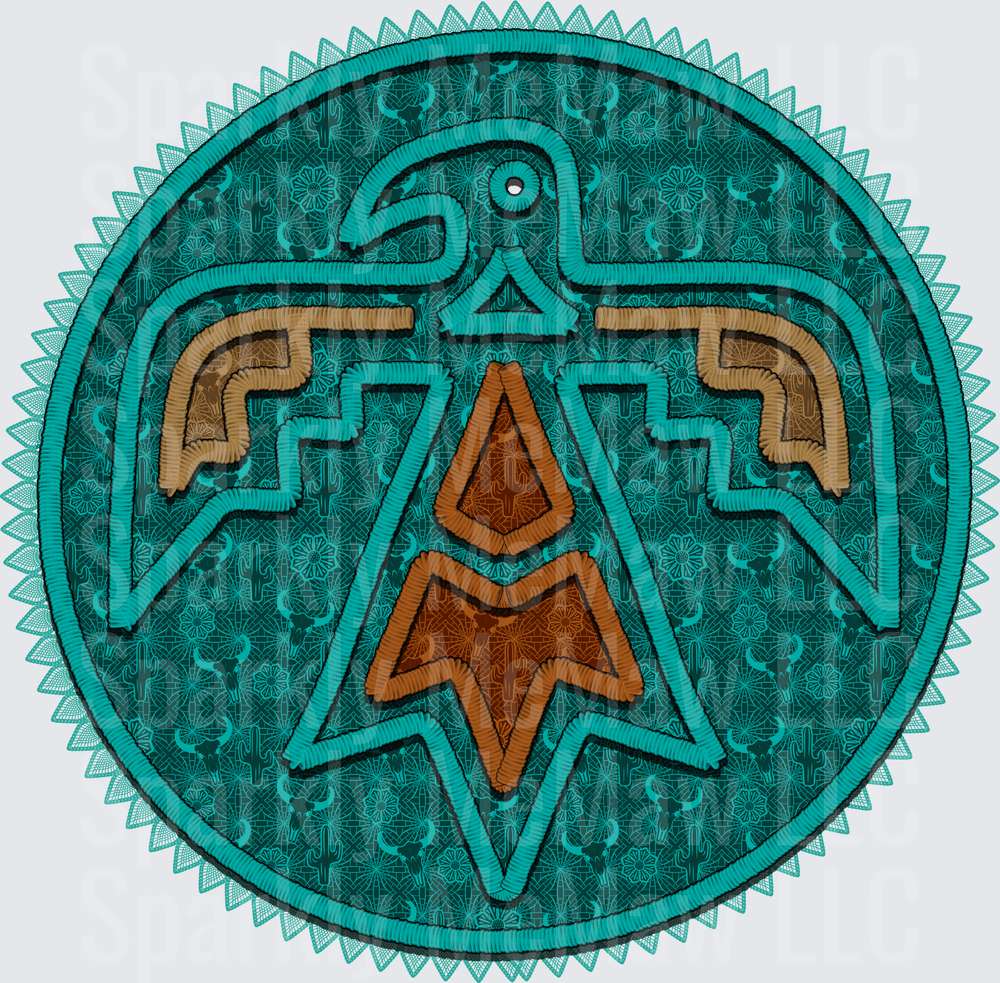 Native American Thunderbird Mandala Circle Embroidered Style Design UV DTF Decal