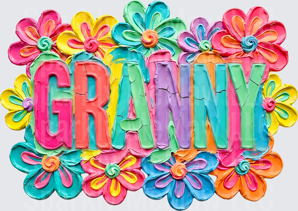 GRANNY Rainbow Floral Letters with Colorful Flowers UV DTF Decal