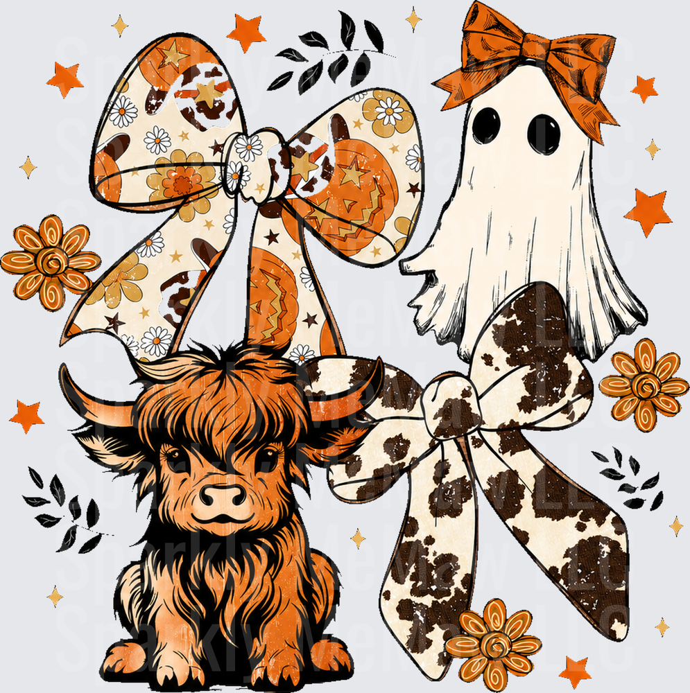 Halloween Highland Cow Ghost Bow UV DTF Decal
