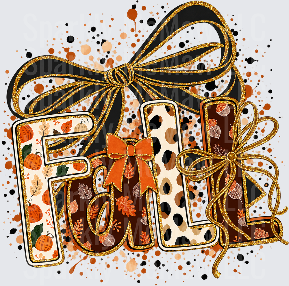 Fall Glitter Bow Leopard UV DTF Decal