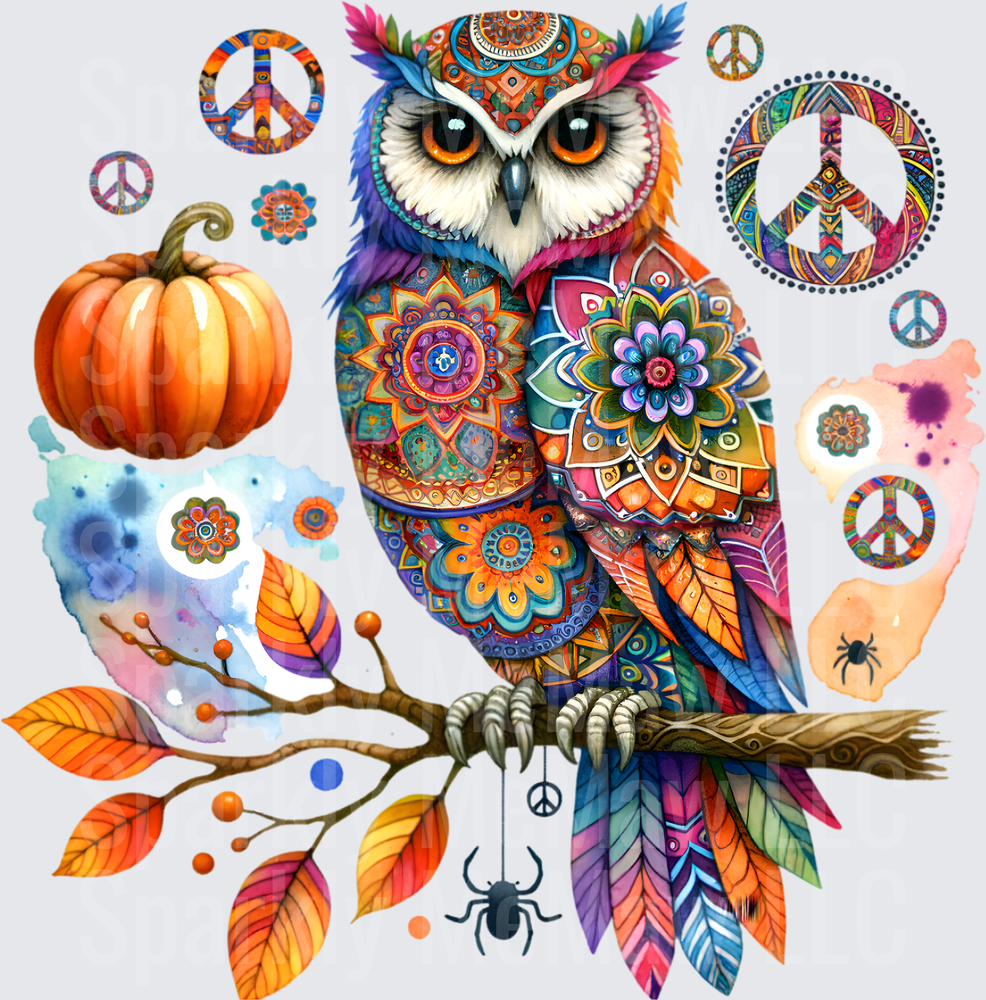 Boho Owl Fall Peace UV DTF Decal