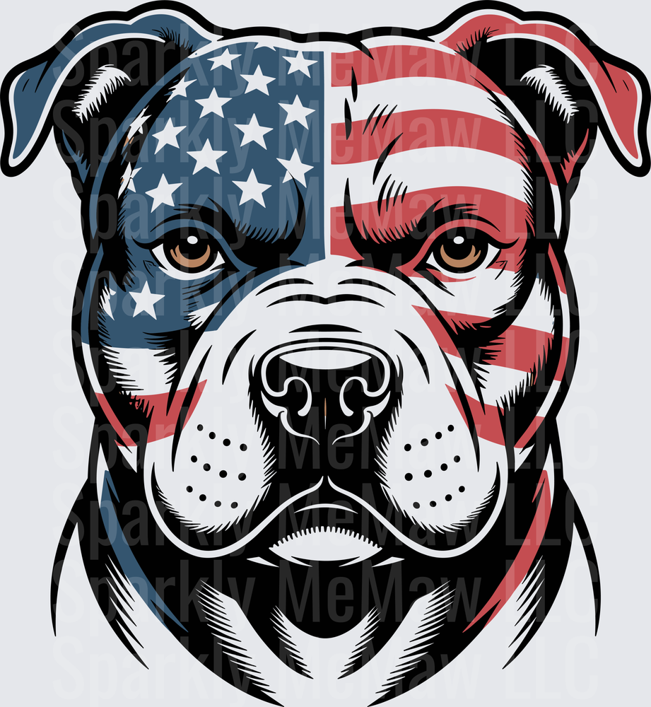 Patriotic American Flag Pit Bull Dog Face Design - This is a UV DTF Decal