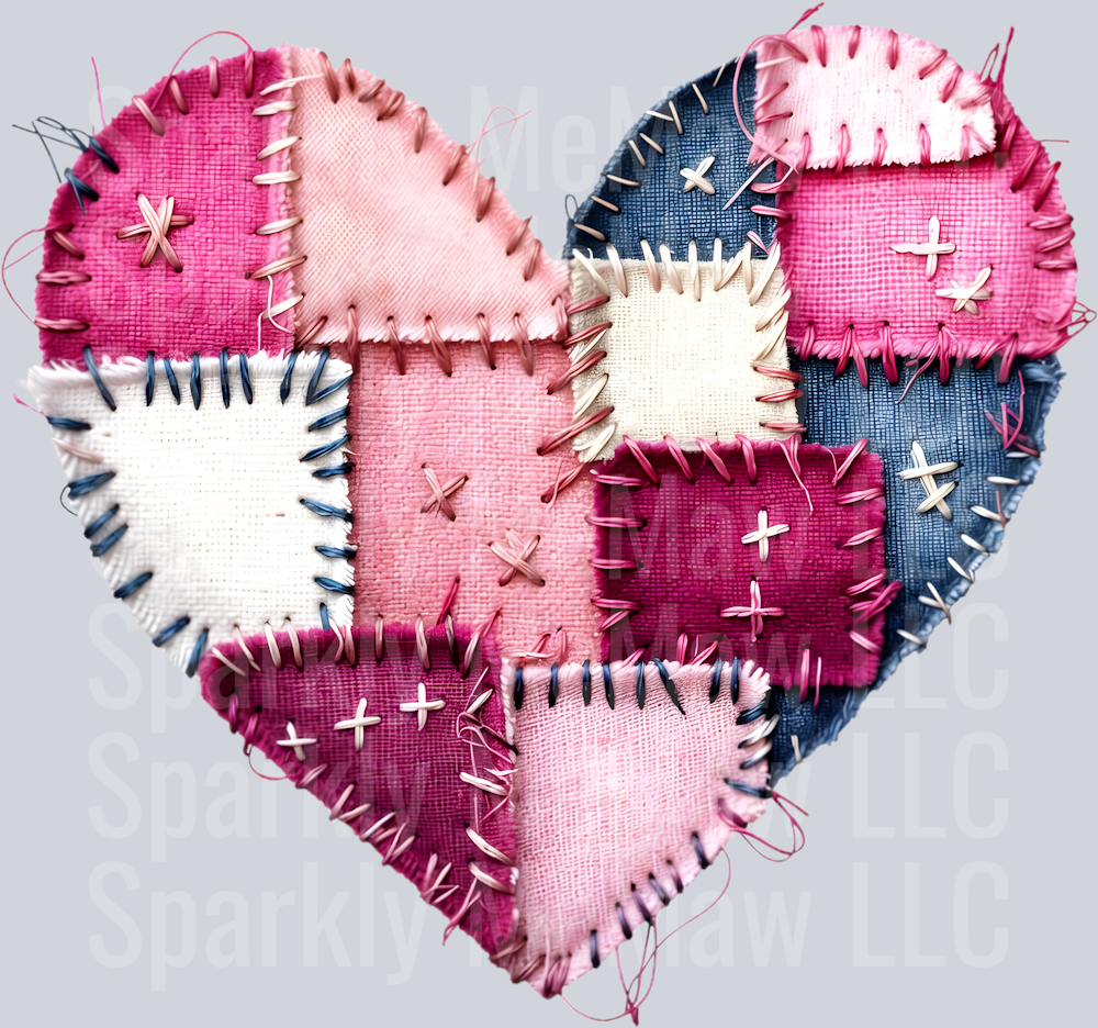 Patchwork Valentines Day Heart UV DTF Decal
