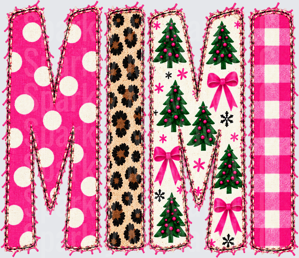 MOM Christmas Pink Patchwork Letters UV DTF Decal
