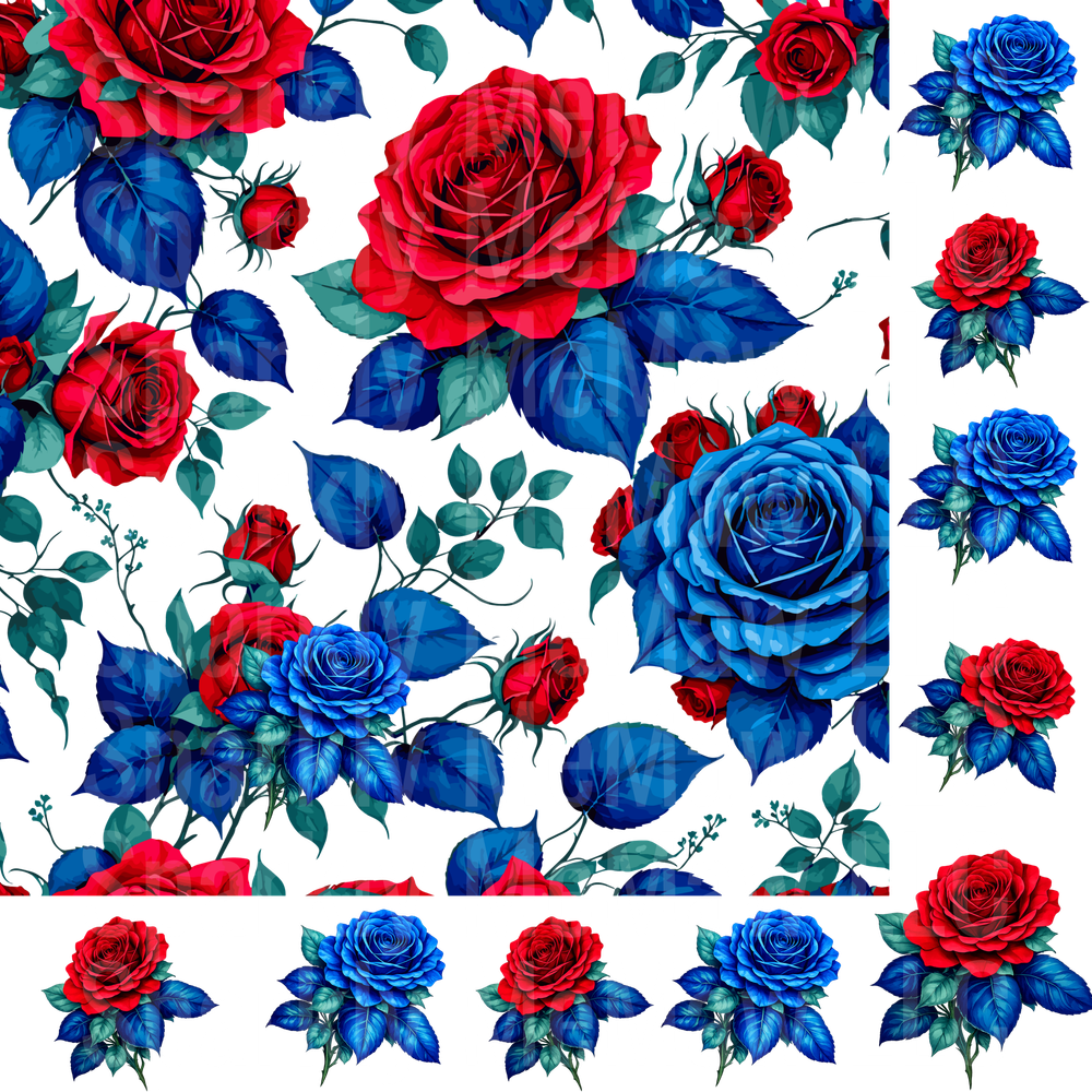 Red and Blue Roses 10x10 Mixed media UV DTF Element Sheet (1)