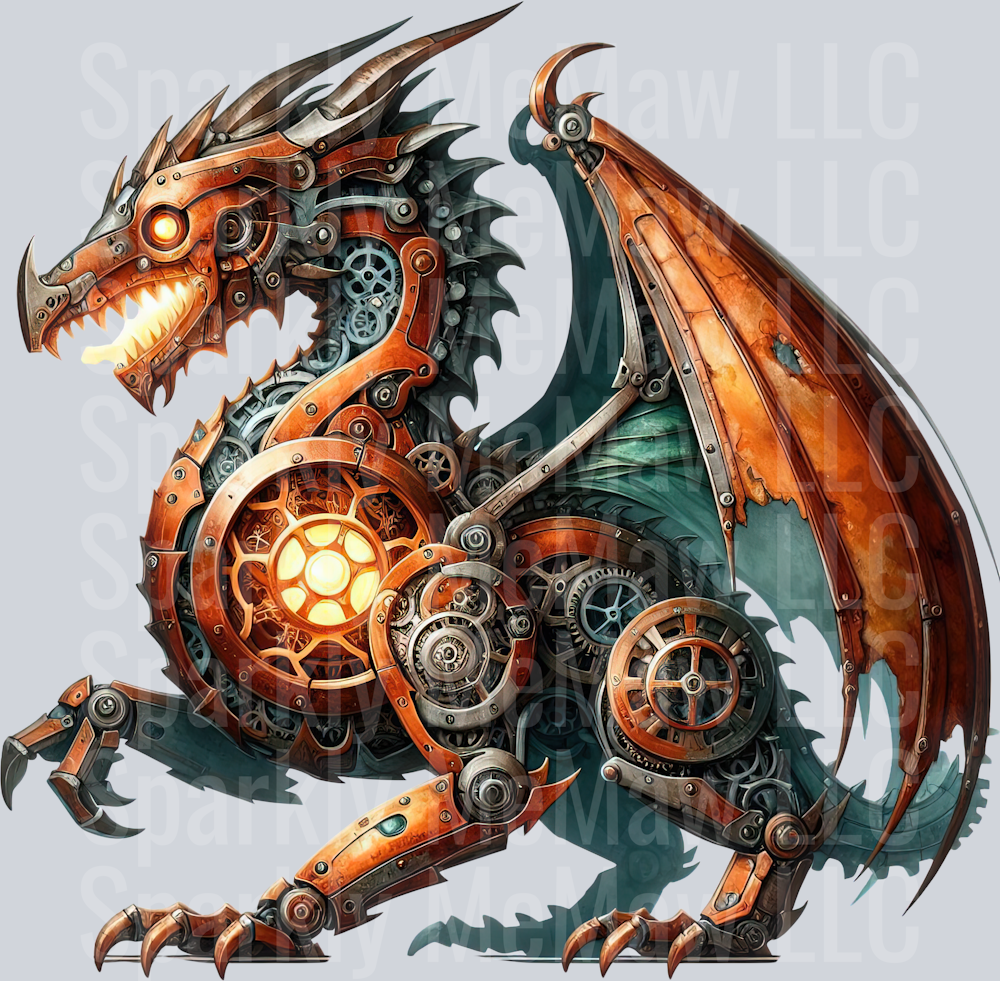 12 Steampunk Dragon UV DTF Clip Art Decal