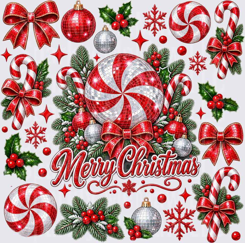 Merry Christmas Disco Ball Elements 10x10 UV DTF Cut/Peel/Stick Sheet