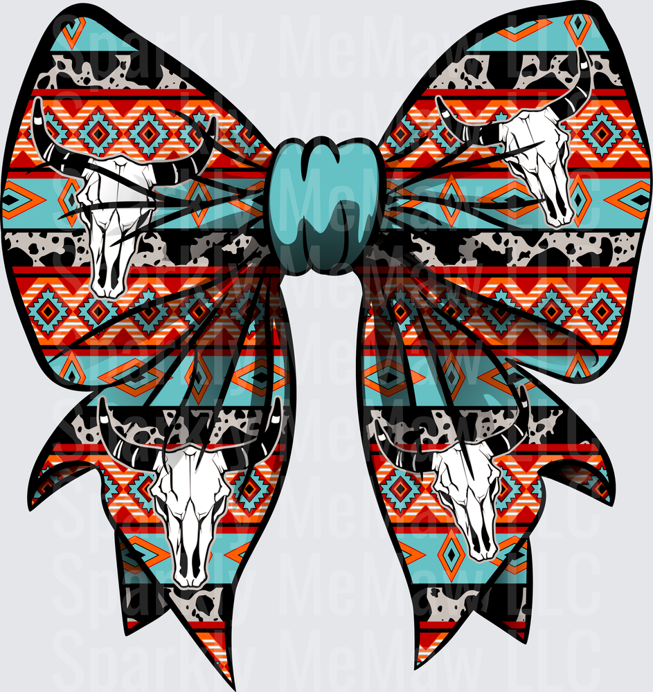 Western Aztec Bow Bull Skull UV DTF Decal