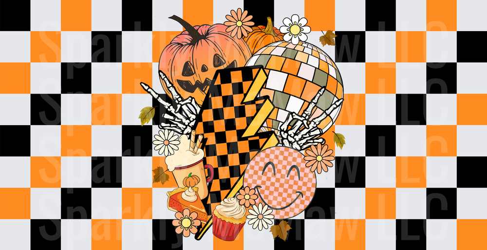 Retro Halloween Checkered Lightning Bolt This is a UV DTF 16 OZ Wrap