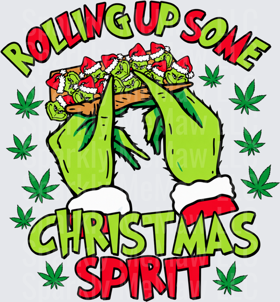 Grinch Rolling Christmas Spirit Cannabis DTF Transfer for Fabrics