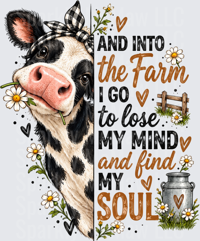 Peeking Farm Cow Daisy Quote DTF Transfer for Fabrics