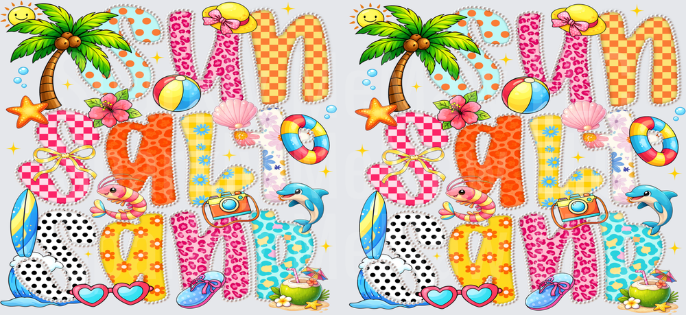 UV DTF 16 oz Wrap Summer Vibes Typography with Palm Trees Beach Balls and Tropical Elements