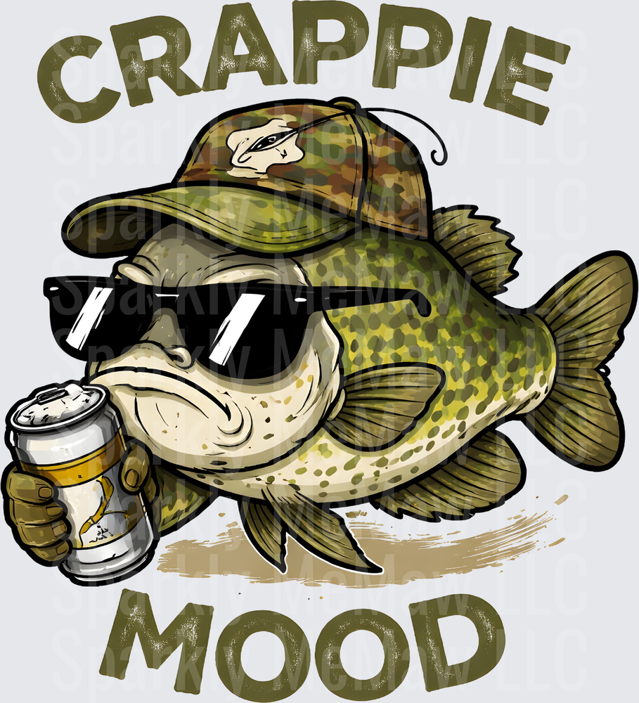 Crappie Mood Funny Fishing Bass with Sunglasses and Beer Can