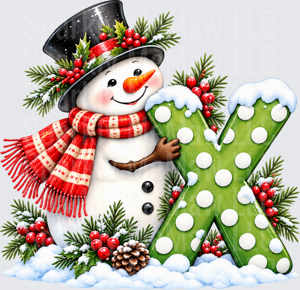 Snowman Letter X UV DTF Decal