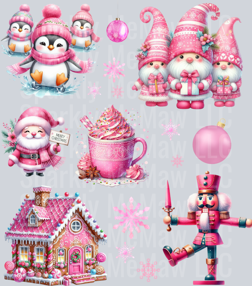 Pink Gnome Christmas UV DTF Decal Sheet