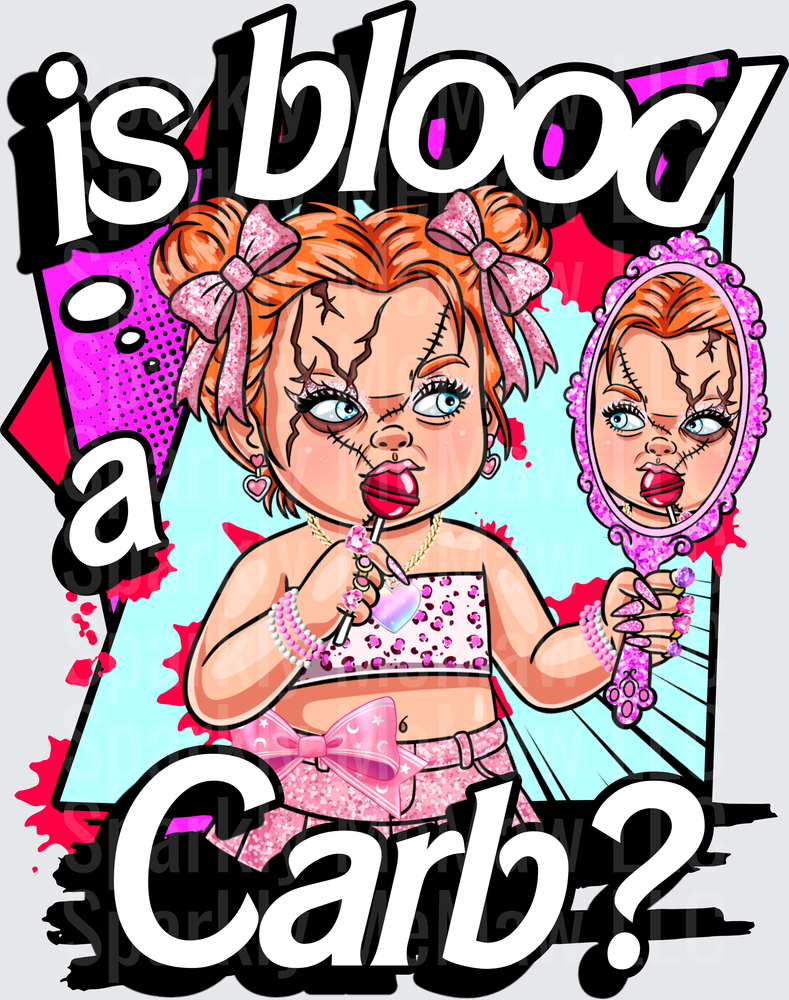 Is Blood a Carb Chucky Doll Parody with Mirror UV DTF Decal