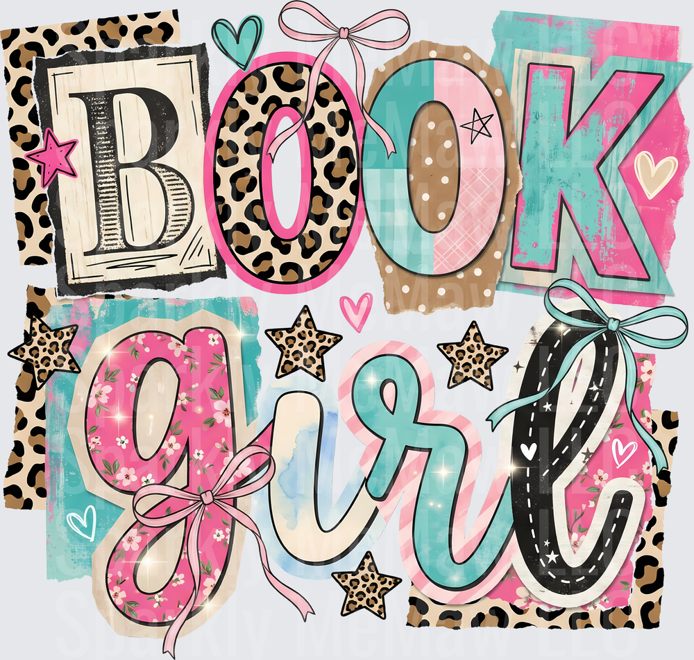 Book Girl Leopard Print Letters with Pink Teal Bows and Hearts