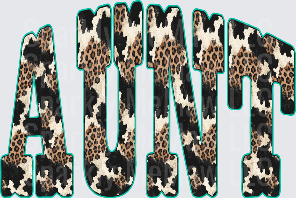 AUNT Cowhide Leopard Print Teal Outline Western UV DTF Decal
