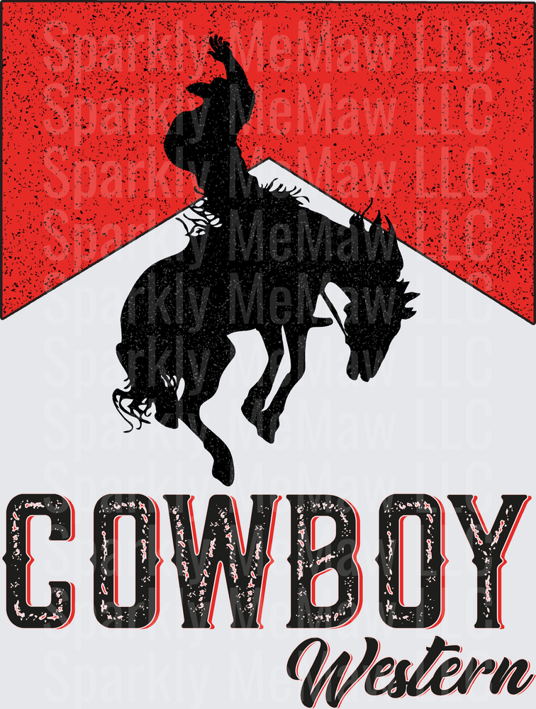 UV DTF Decal Cowboy Western Rodeo Bucking Bronco Silhouette Red Distressed Vintage Western Graphic