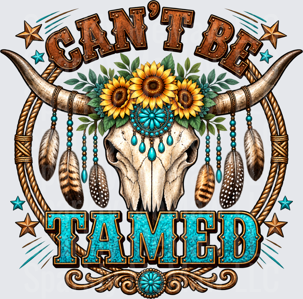 Can't Be Tamed Bull Skull DTF Transfer for Fabrics