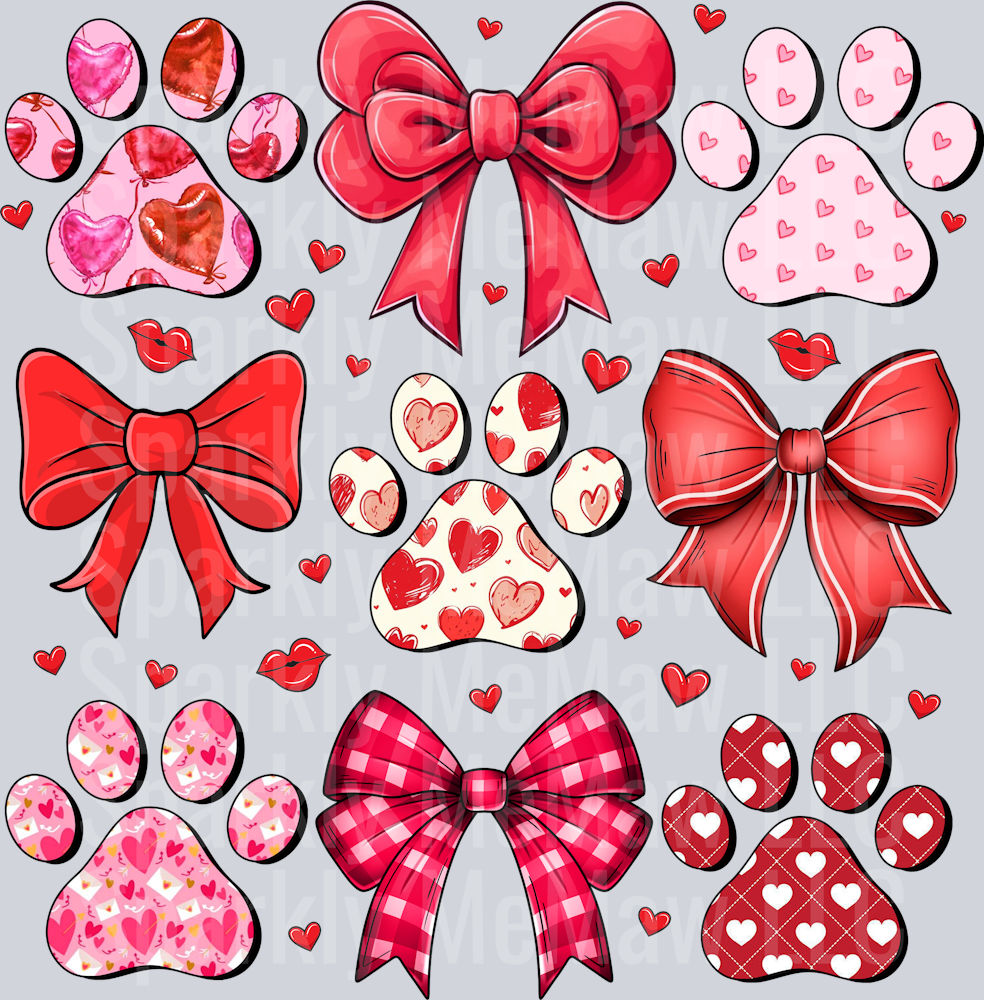 Dog Paw Valentines 10x10 inch UV DTF Element Sheet