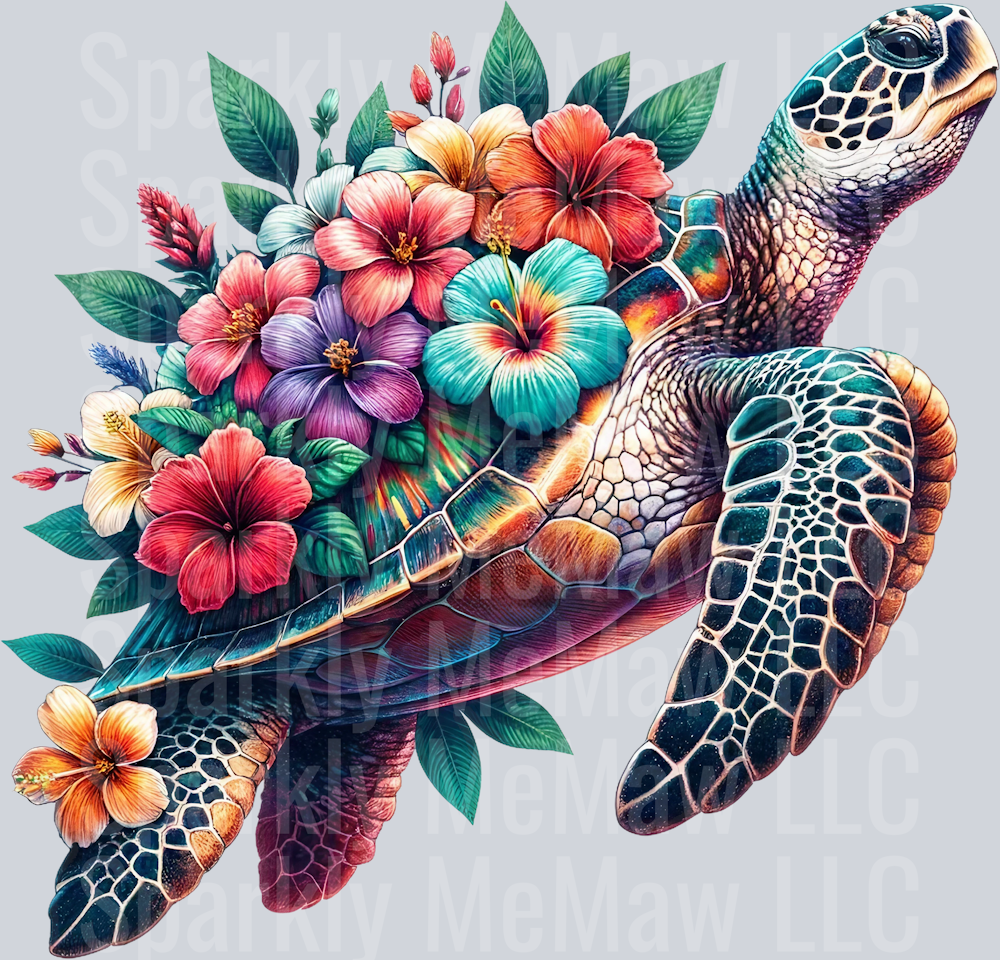 floral turtle 13 Clip Art UV DTF Decal