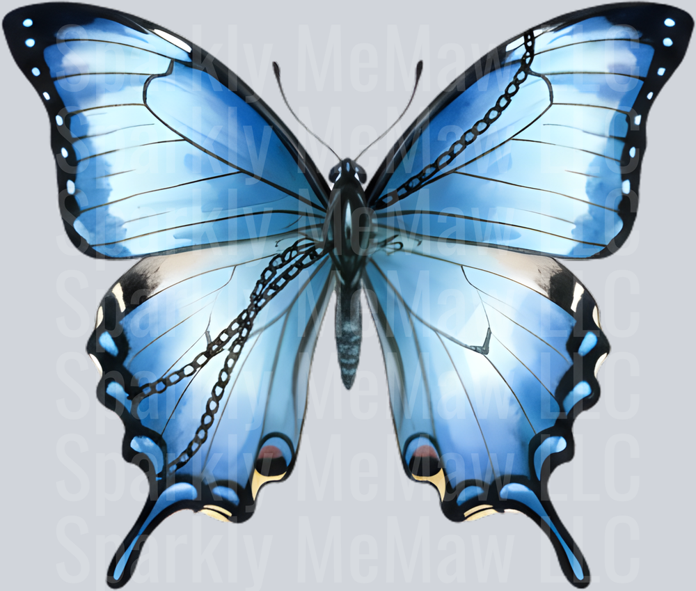 Blue Monarch Butterfly with Black Border Details UV DTF Decal