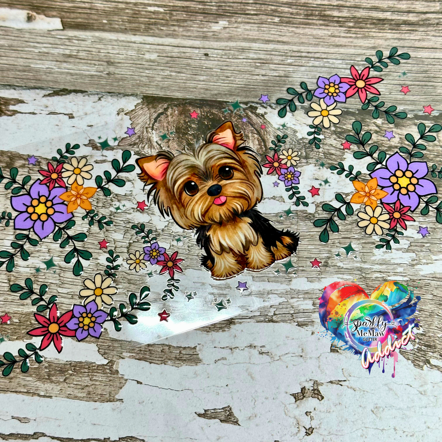 Yorkie Love UV DTF Wrap & Decal 9.7 x 4.3 inches
