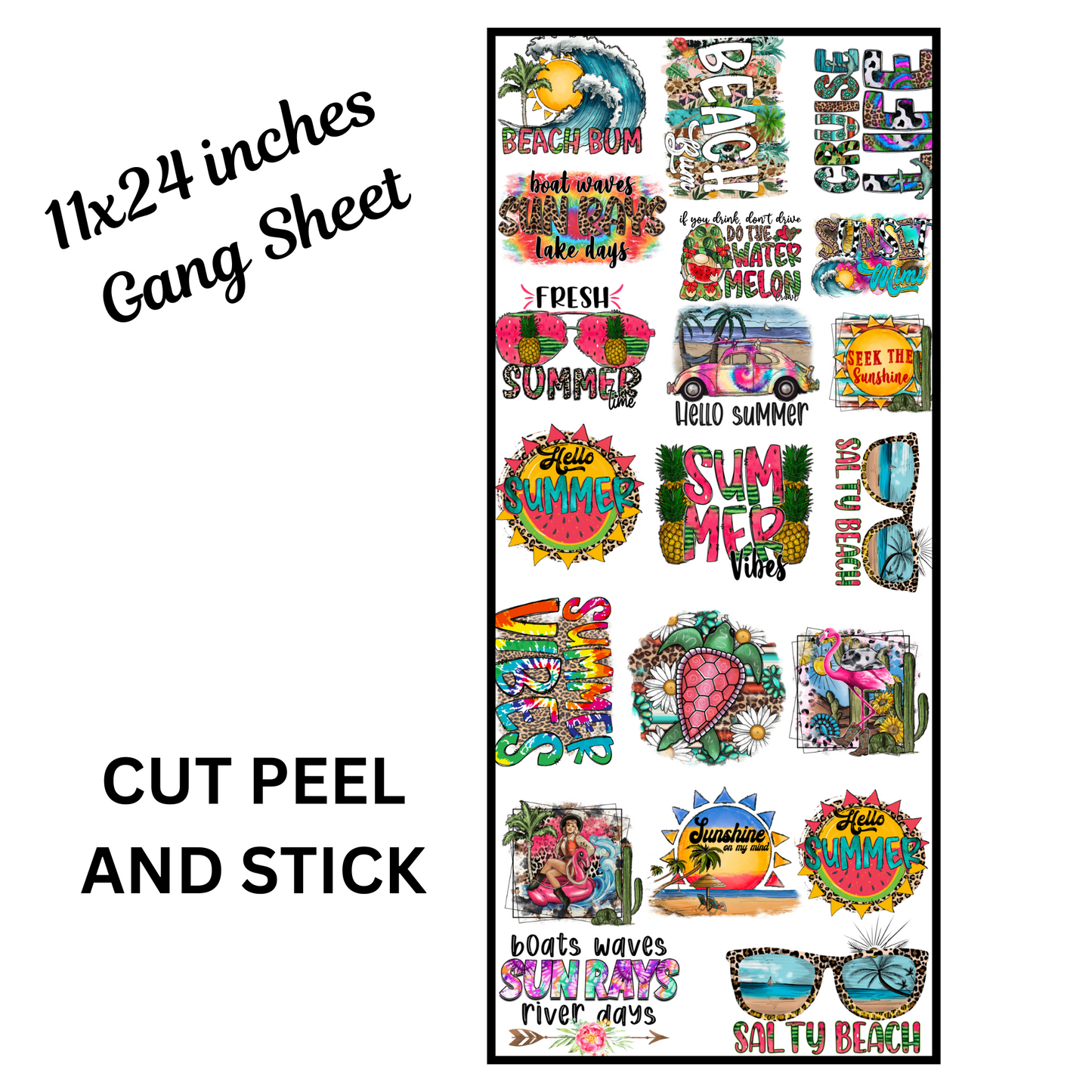 Summer Time  1 PreMade UV DTF Gang Sheet 11x24 inches