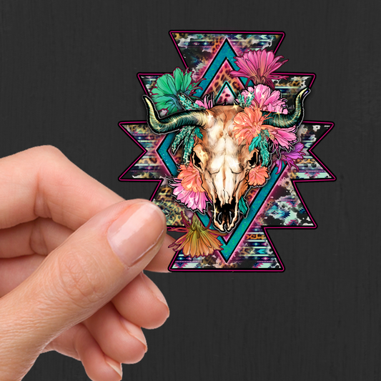 Aztec Cow Skull UV DTF Decal