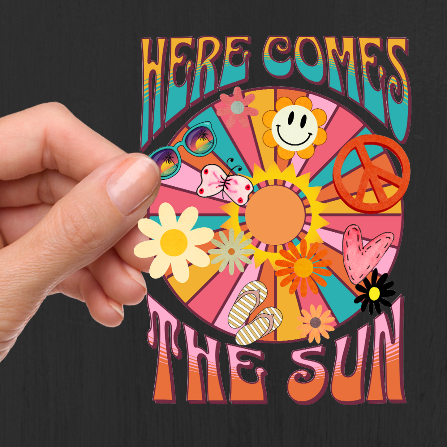 Here Comes The sun uv Decal 4 inches tall