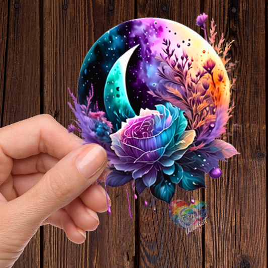 Watercolor Moon and Flowers UV 4 inch decal