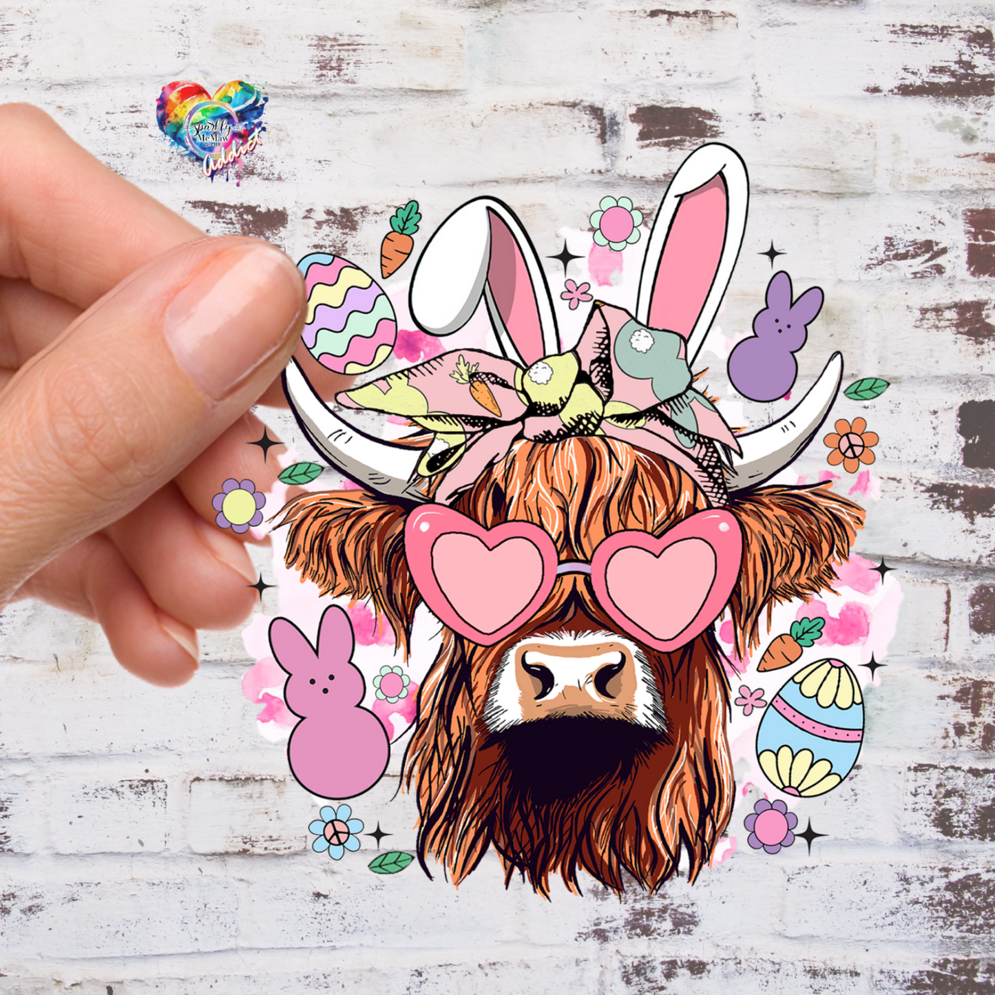 Easter Highland Cow Uv DTF Decal