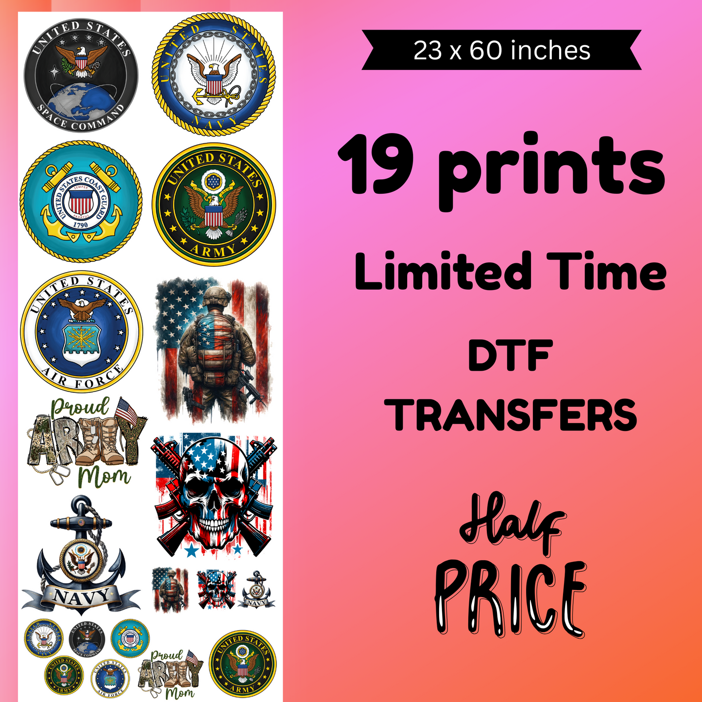 Military 1 Gang (For Fabrics Only) Gang Sheet 23x60  inches