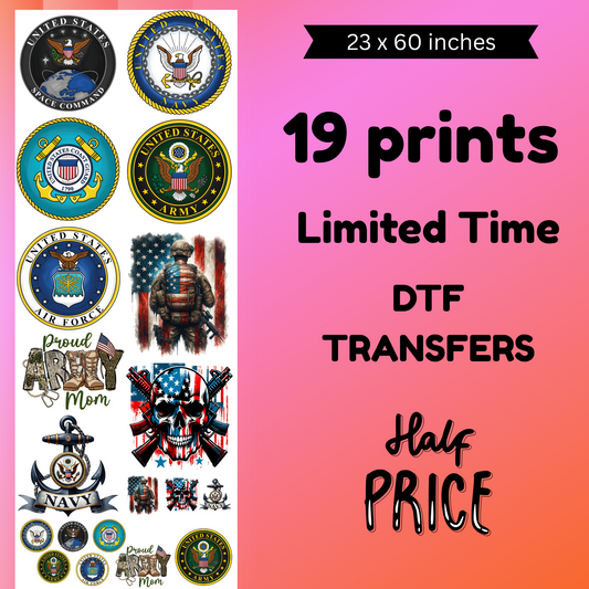 Military 1 Gang (For Fabrics Only) Gang Sheet 23x60  inches