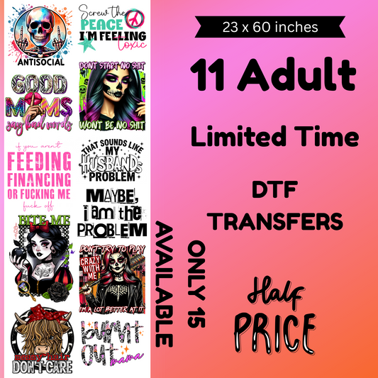 Snarky 1 DTF (For Fabrics Only)(NO COUPONS ALLOWED) Gang Sheet 23x60  inches