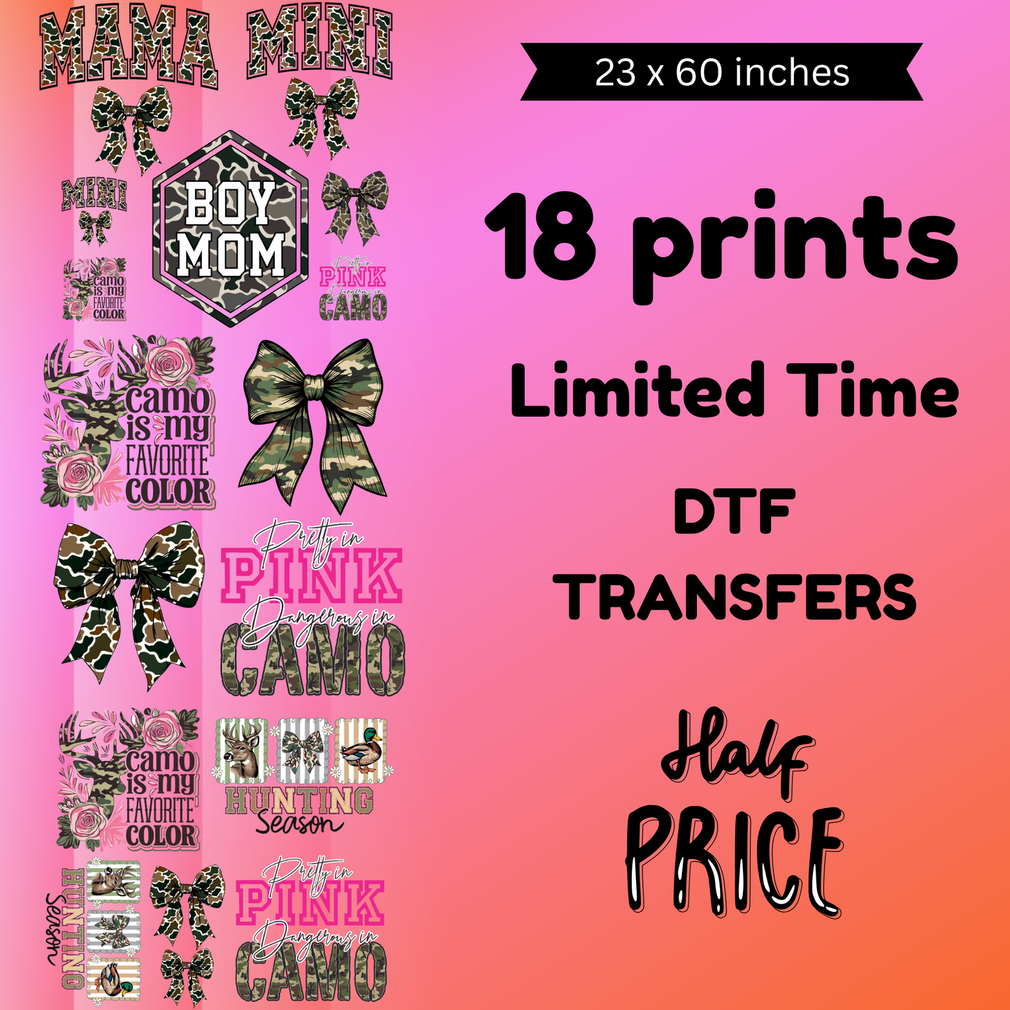 Camo Girl  (For Fabrics Only) Gang Sheet 5 Foot