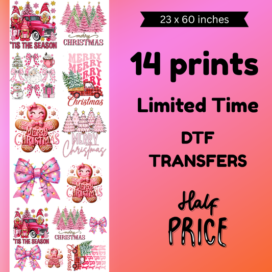 Pink Christmas Gang (only 10$ at check out)  (For Fabrics Only) Gang Sheet 5 Foot