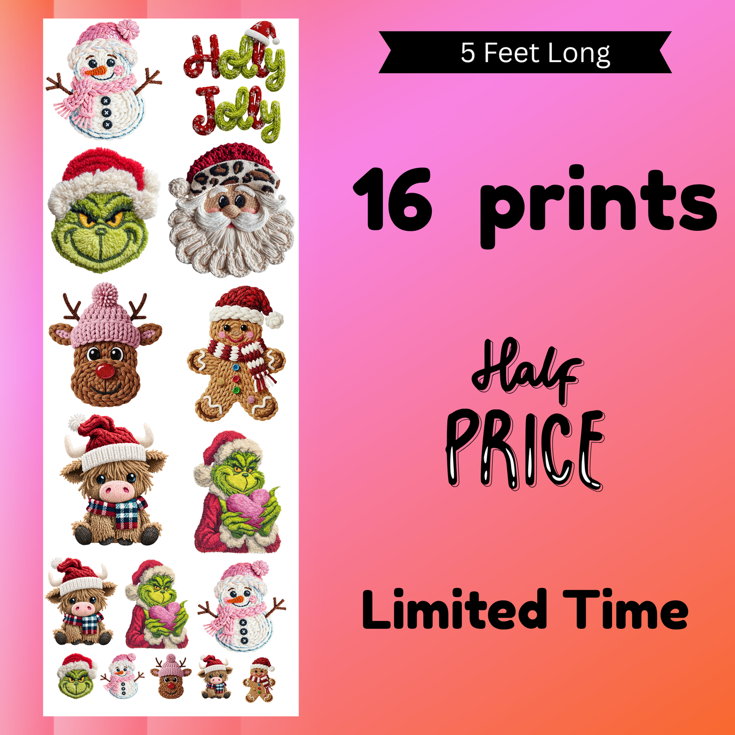 Christmas Yarn Gang (only 10$ at check out)  (For Fabrics Only) Gang Sheet 5 Foot