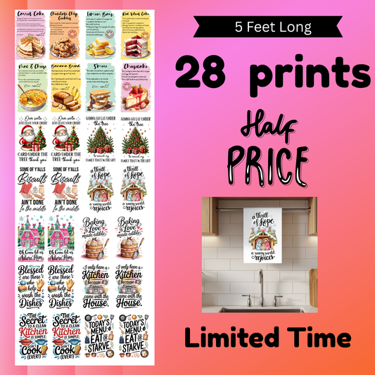 Kitchen towel DTF  (only 10$ at check out)  (For Fabrics Only) Gang Sheet 5 Foot