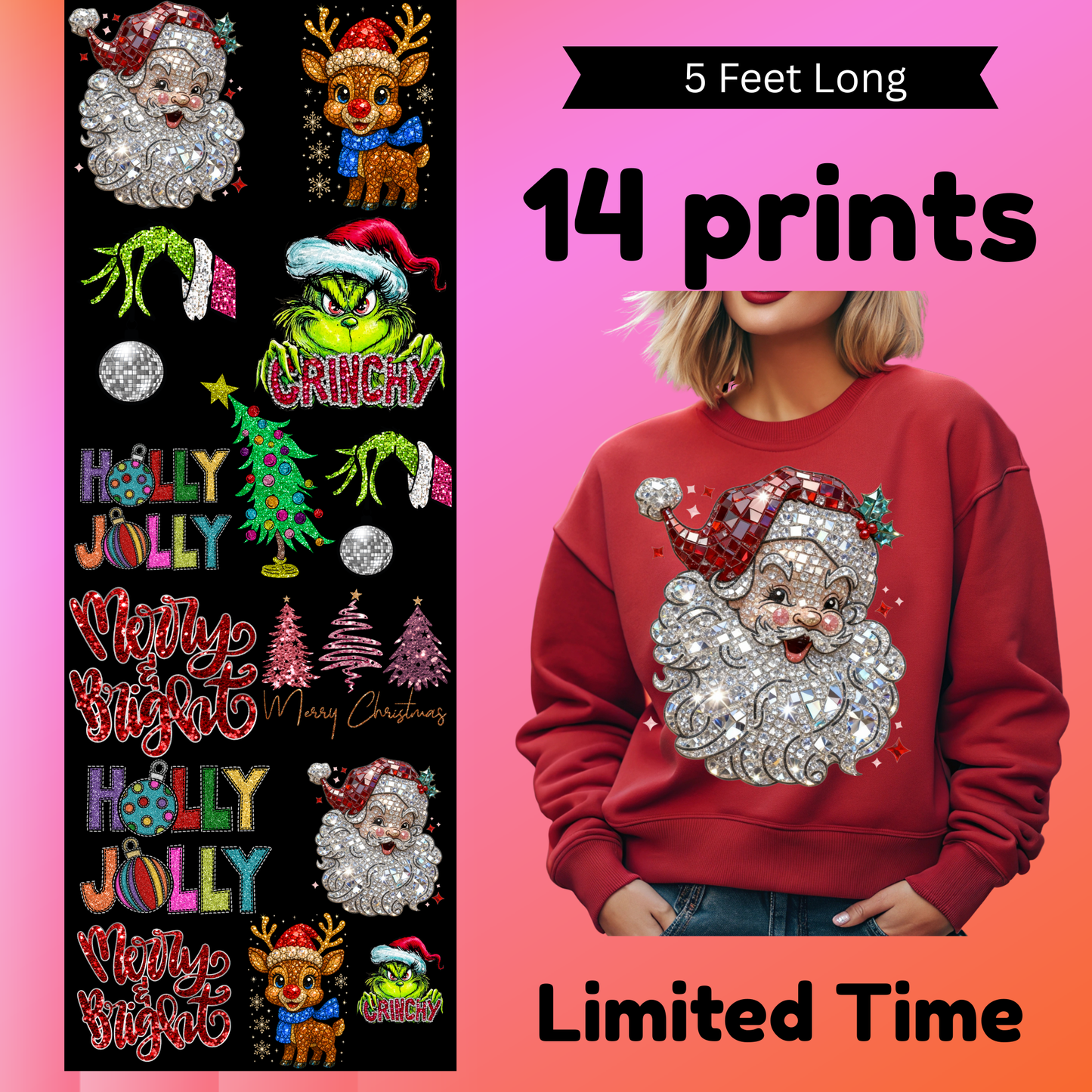 Bling Christmas   (For Fabrics Only) Gang Sheet 5 Foot