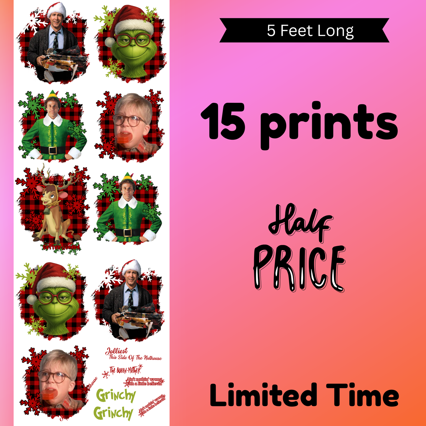 Christmas Movies 2025  (For Fabrics Only) Gang Sheet 5 Foot