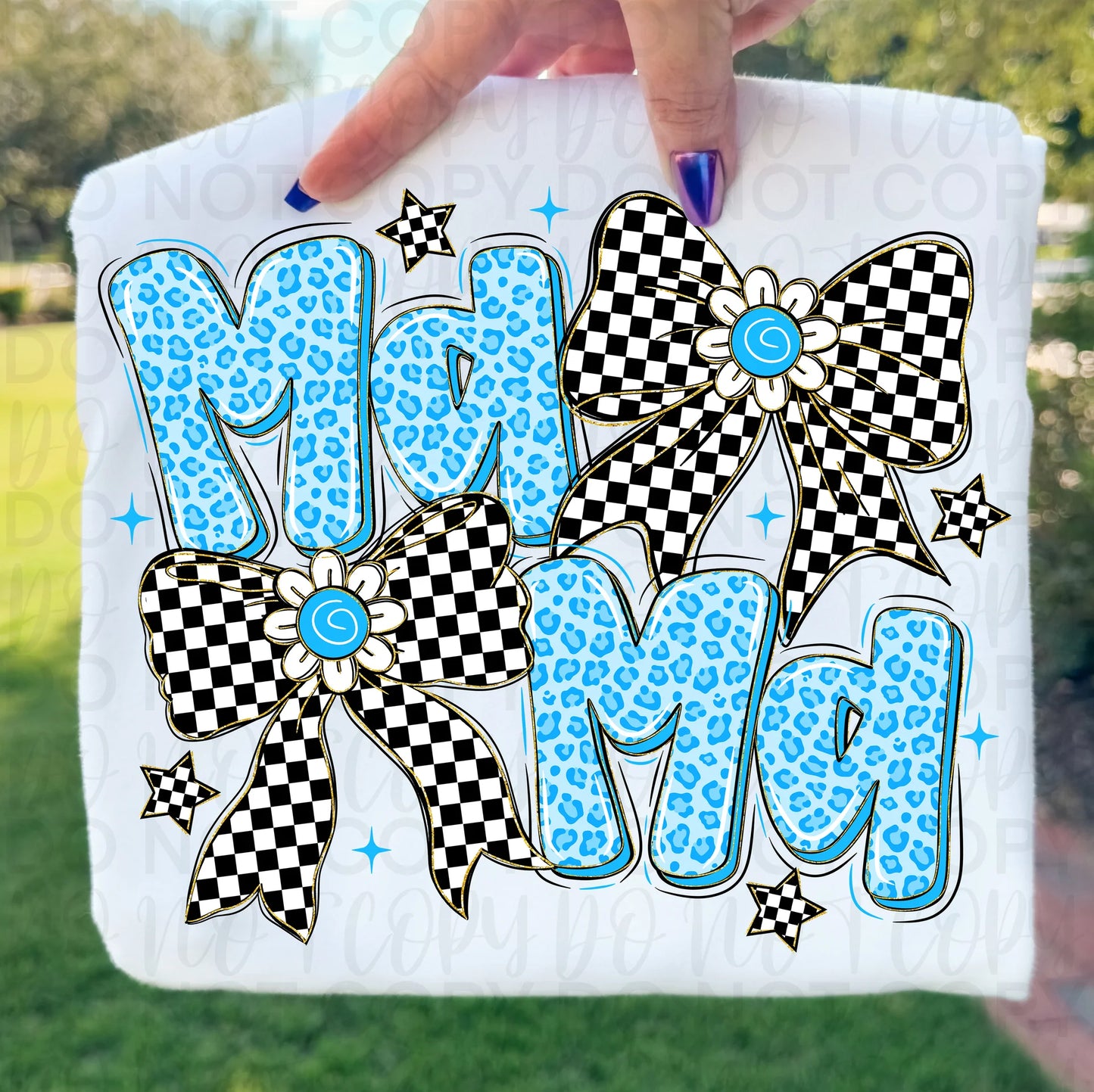 Blue Leopard Mama DTF Transfer (Fabrics)