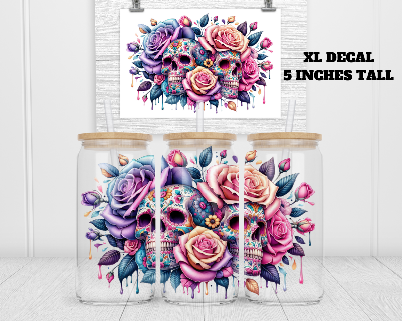 Beautiful Skulls and Flowers UV DTF XL Decal